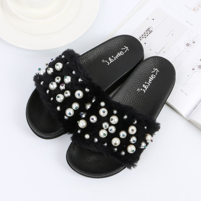 Pearl Shoes, Fur Shoes, Autumn-Winter Footwear